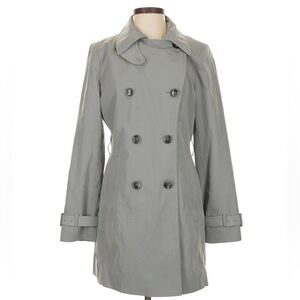 Calvin Klein Gray Double-Breasted Trench Coat – Pale Blue Lining, Size S
